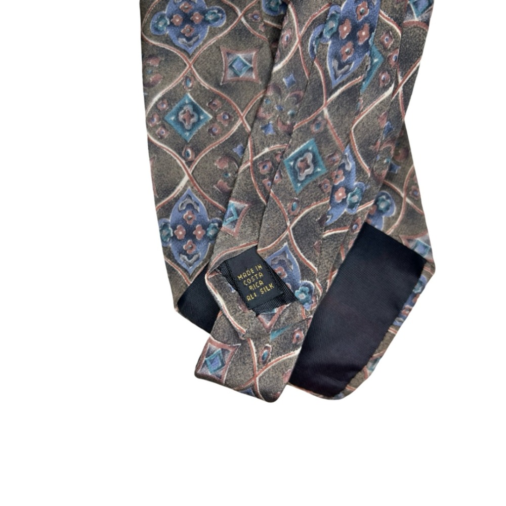Bill Blass Mens Silk Tie Brown Blue Geometric Medallion Lattice Pattern Classic - Picture 4 of 4